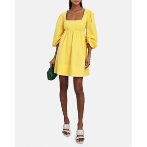 Staud Yellow Sophie Mini Dress Baby Doll Puffy Balloon Sleeves Scoop Neck Sz XS